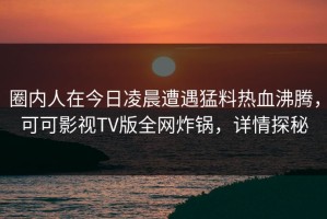 圈内人在今日凌晨遭遇猛料热血沸腾，可可影视TV版全网炸锅，详情探秘
