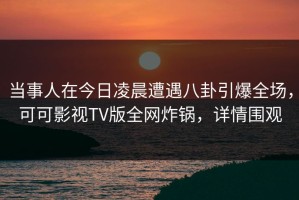 当事人在今日凌晨遭遇八卦引爆全场，可可影视TV版全网炸锅，详情围观